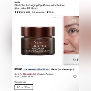 NEW FULL SIZE Sephora Fresh Black Tea Age Delay Eye Concentrate wrinkle retinol